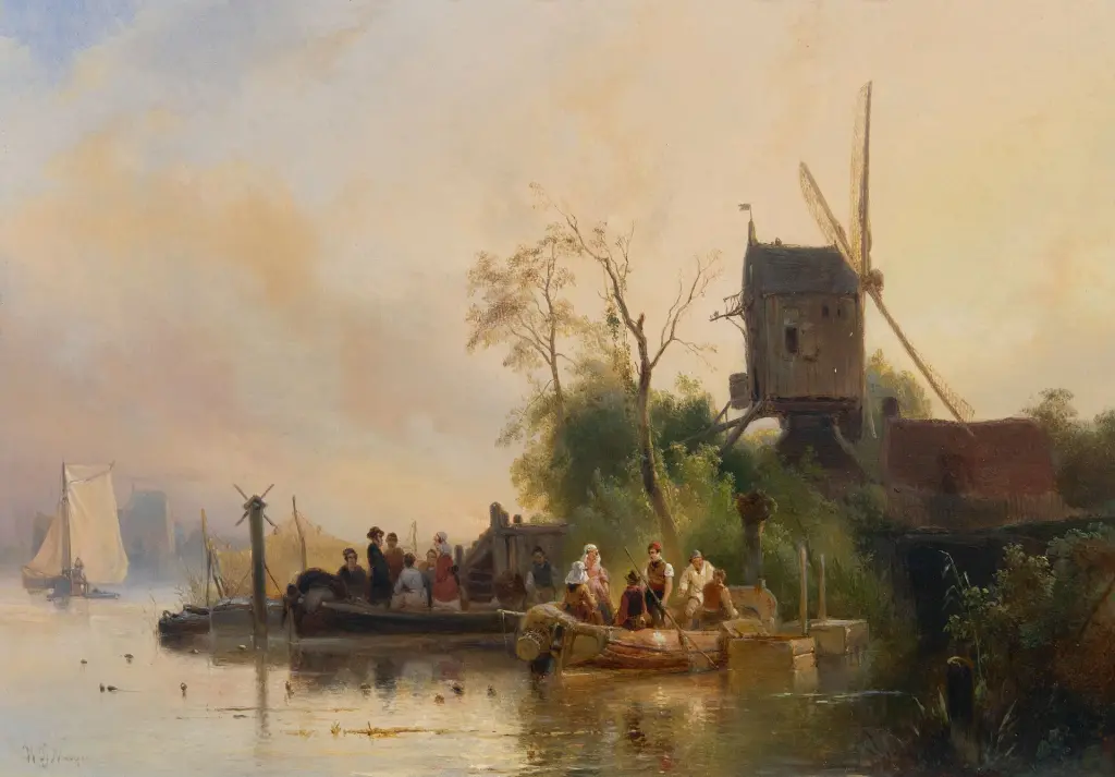 Watermolen aan een vaart met overzetveer 